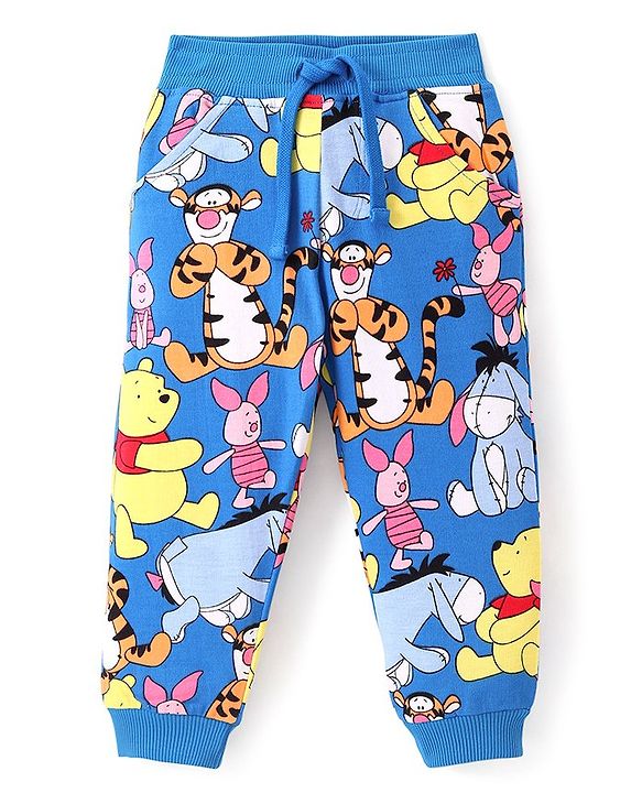 Babyhug Disney Cotton Looper Knit Full Length Lounge Pant With Winnie the Pooh Print - Blue