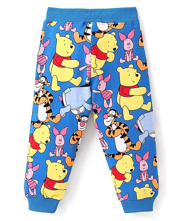 Babyhug Disney Cotton Looper Knit Full Length Lounge Pant With Winnie the Pooh Print - Blue