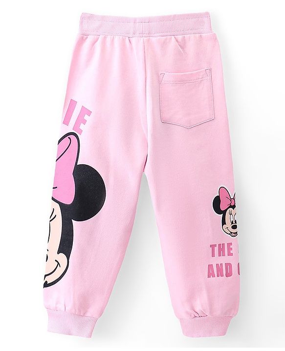 Babyhug Disney Cotton Looper Full Length Lounge Pants With Minnie Mouse Graphics - Pink