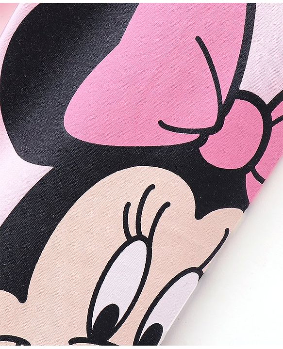 Babyhug Disney Cotton Looper Full Length Lounge Pants With Minnie Mouse Graphics - Pink