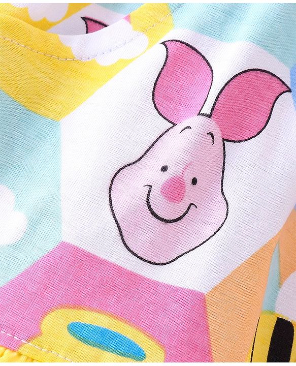Babyhug Disney Cotton Knit Shorts with Winnie the Pooh Print & Bow Applique - Multicolour
