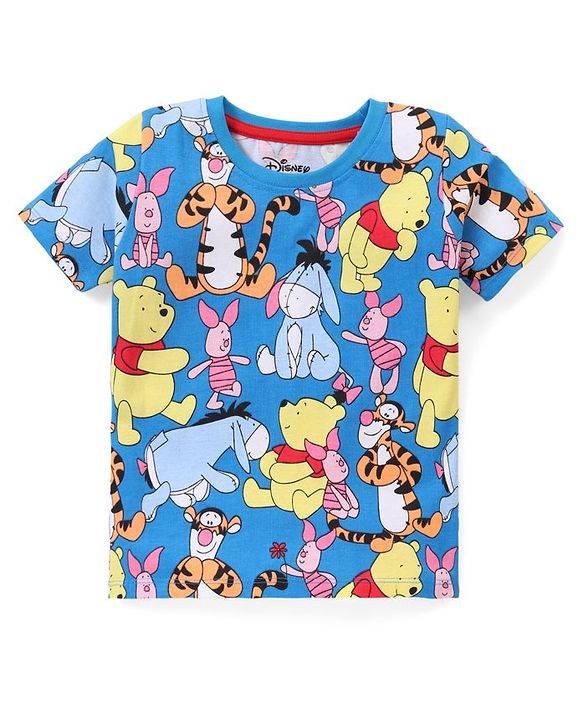 Babyhug Disney Cotton Knit Single Jersey Half Sleeve Night Suit With Winnie The Pooh Print - Blue