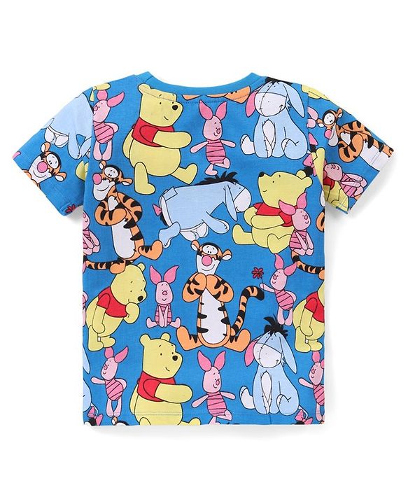 Babyhug Disney Cotton Knit Single Jersey Half Sleeve Night Suit With Winnie The Pooh Print - Blue