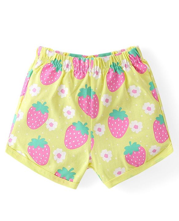 Babyhug Cotton Knit Half Sleeves Night Suit With Strawberries Print - Yellow