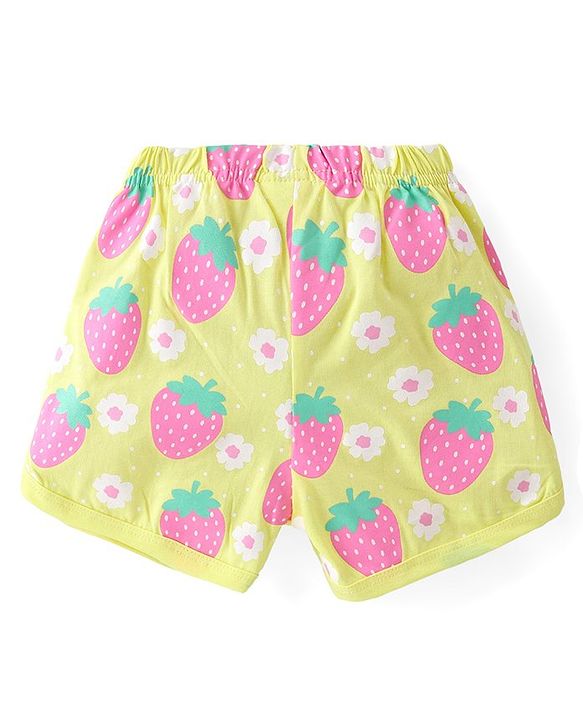 Babyhug Cotton Knit Half Sleeves Night Suit With Strawberries Print - Yellow