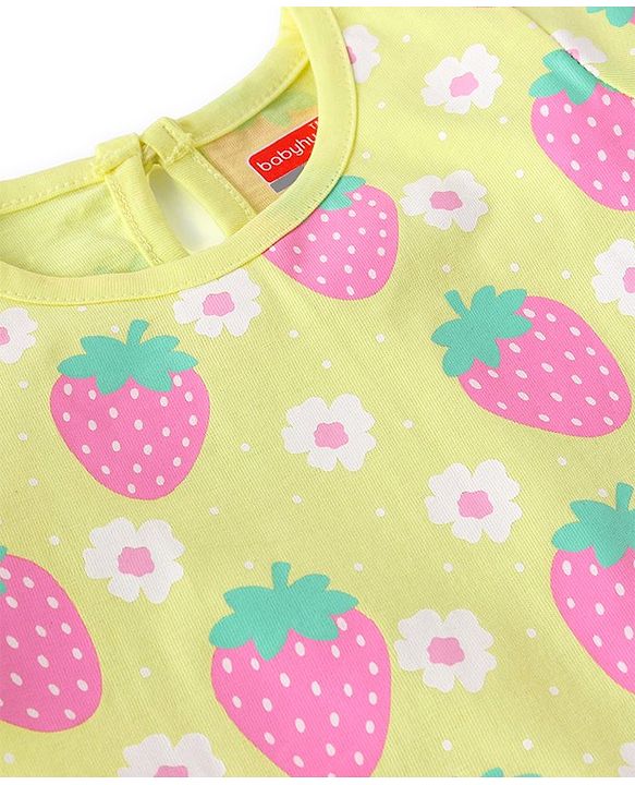 Babyhug Cotton Knit Half Sleeves Night Suit With Strawberries Print - Yellow