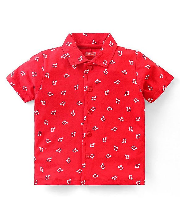 Babyhug Single Jersey Knit Half Sleeves Night Suit Musical Notes Print - Red