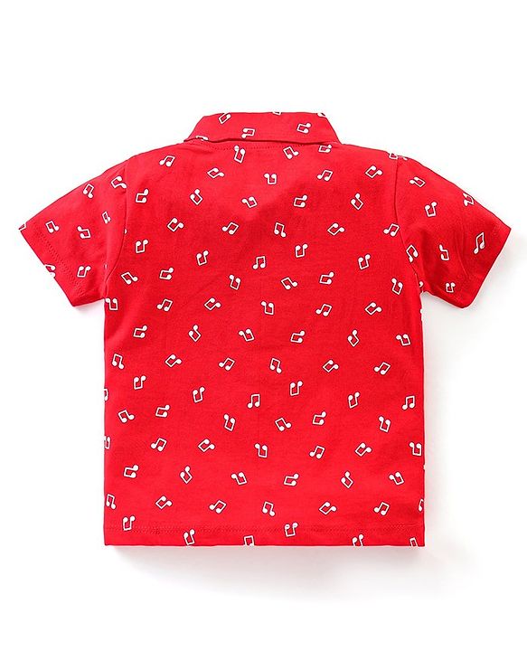 Babyhug Single Jersey Knit Half Sleeves Night Suit Musical Notes Print - Red