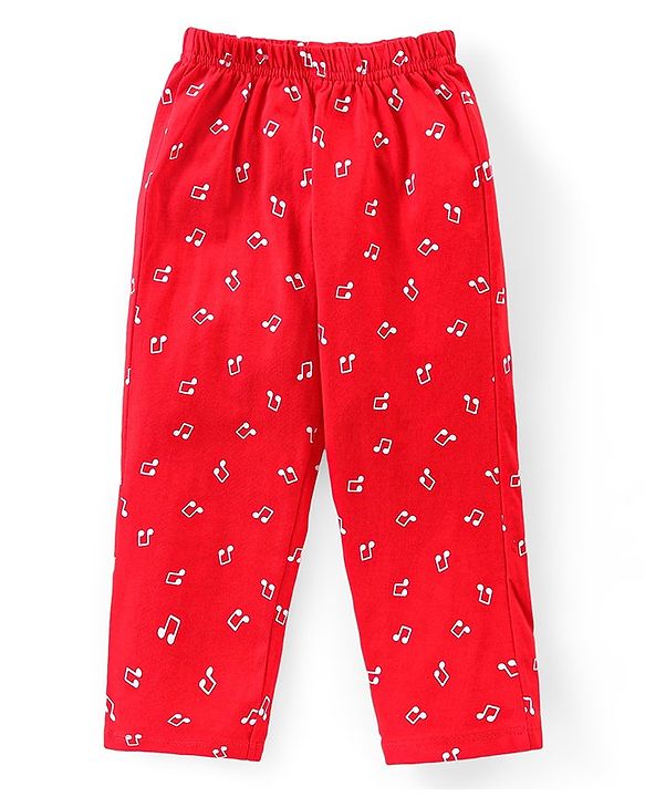 Babyhug Single Jersey Knit Half Sleeves Night Suit Musical Notes Print - Red