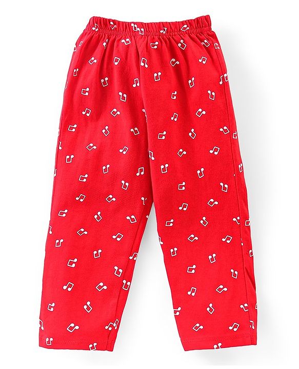 Babyhug Single Jersey Knit Half Sleeves Night Suit Musical Notes Print - Red