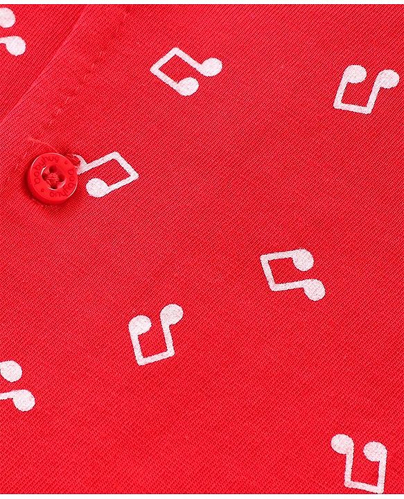 Babyhug Single Jersey Knit Half Sleeves Night Suit Musical Notes Print - Red