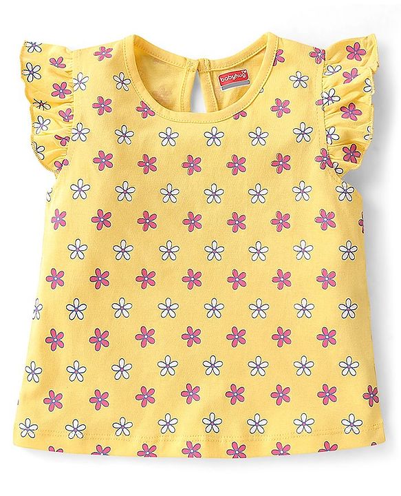 Babyhug 100% Cotton Knit Frill Sleeves Top With Polka Dot Print Pack Of 2 - Multicolor