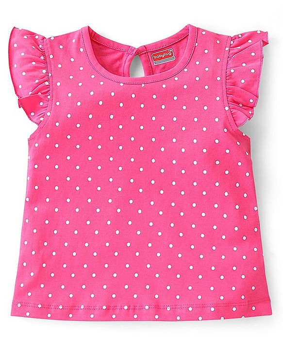 Babyhug 100% Cotton Knit Frill Sleeves Top With Polka Dot Print Pack Of 2 - Multicolor