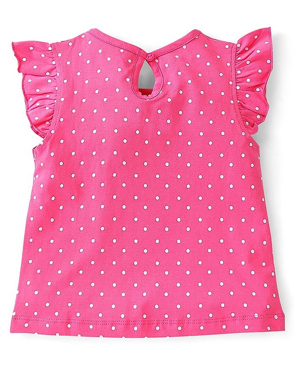 Babyhug 100% Cotton Knit Frill Sleeves Top With Polka Dot Print Pack Of 2 - Multicolor