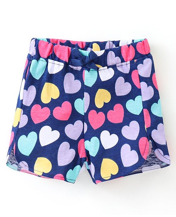 Babyhug Single Jersey Mid Thigh Shorts Rainbow & Hearts Print Pack of 2 - Multicolour