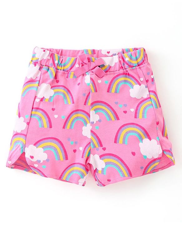 Babyhug Single Jersey Mid Thigh Shorts Rainbow & Hearts Print Pack of 2 - Multicolour