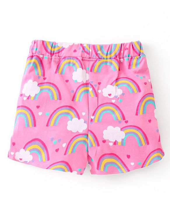 Babyhug Single Jersey Mid Thigh Shorts Rainbow & Hearts Print Pack of 2 - Multicolour