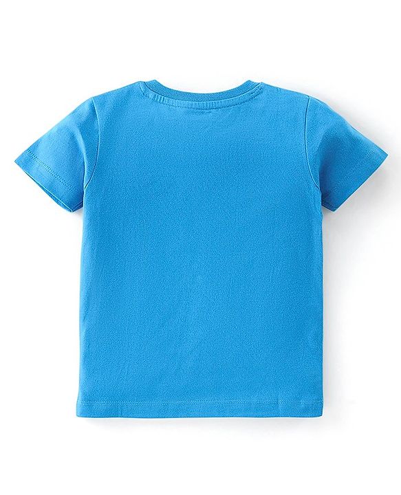 Babyhug 100% Cotton Knit Half Sleeves T-Shirt with Lion Graphics- Blue