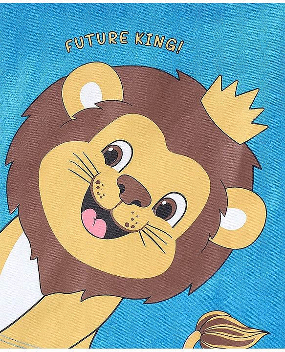 Babyhug 100% Cotton Knit Half Sleeves T-Shirt with Lion Graphics- Blue