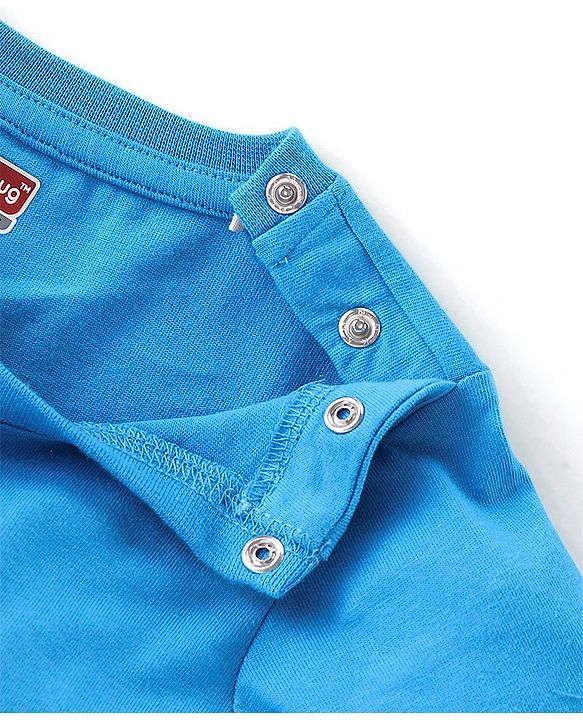 Babyhug 100% Cotton Knit Half Sleeves T-Shirt with Lion Graphics- Blue