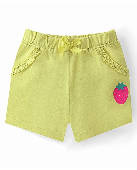 Babyhug Single Jersey Cotton Knit Mid Thigh Length Polka Dots & Strawberry Print Shorts Pack of 2 - Pink & Green