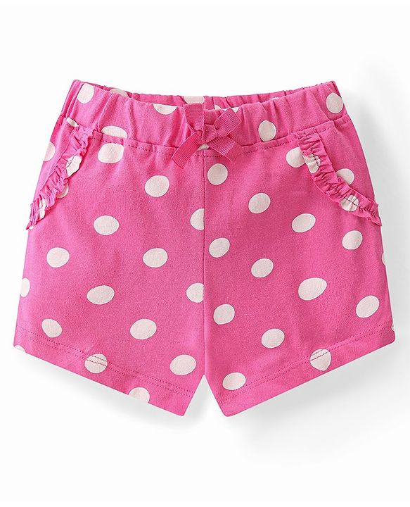Babyhug Single Jersey Cotton Knit Mid Thigh Length Polka Dots & Strawberry Print Shorts Pack of 2 - Pink & Green