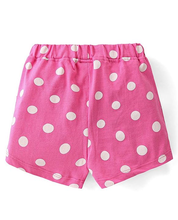 Babyhug Single Jersey Cotton Knit Mid Thigh Length Polka Dots & Strawberry Print Shorts Pack of 2 - Pink & Green