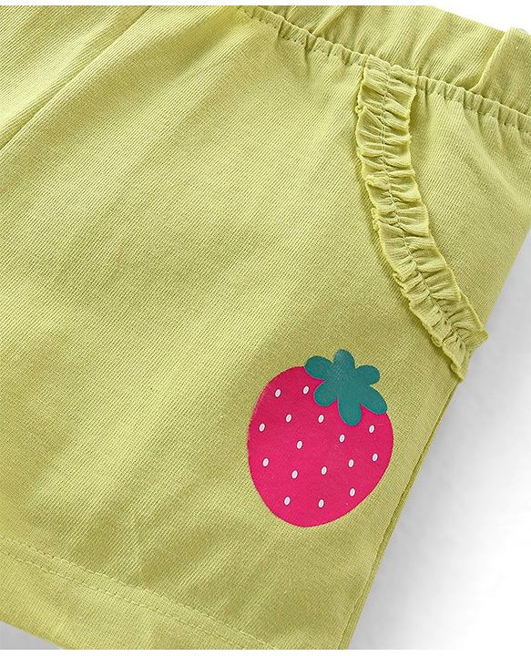 Babyhug Single Jersey Cotton Knit Mid Thigh Length Polka Dots & Strawberry Print Shorts Pack of 2 - Pink & Green