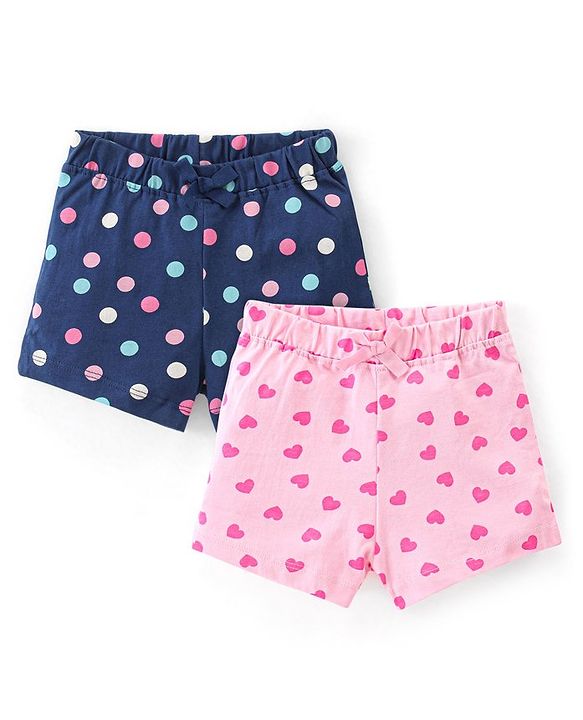 Babyhug Single Jersey Knit Mid Thigh Shorts with Polka Dot Print Pack of 2- Multicolor