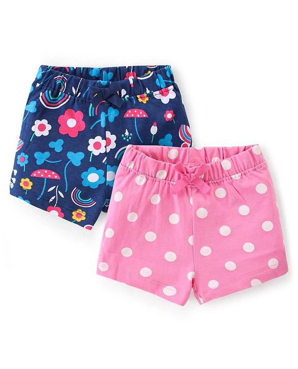 Babyhug Single Jersey Mid Thigh Length Shorts With Floral Print Pack of 2- Multicolour