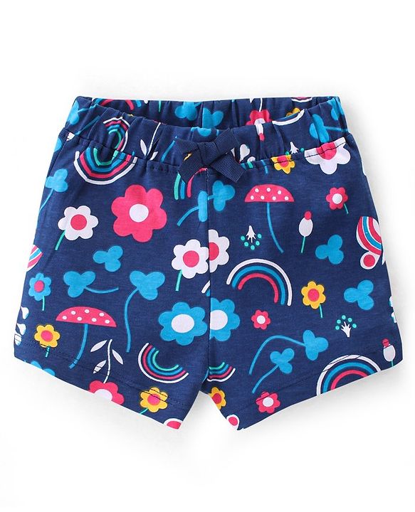 Babyhug Single Jersey Mid Thigh Length Shorts With Floral Print Pack of 2- Multicolour