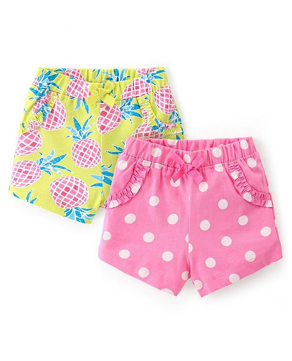 Babyhug Single Jersey Mid Thigh Length Shorts With Pineapple Print Pack of 2 - Multicolour