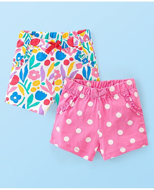 Babyhug Single Jersey Knit Mid Thigh Shorts with Polka Dot Print Pack of 2- Multicolor