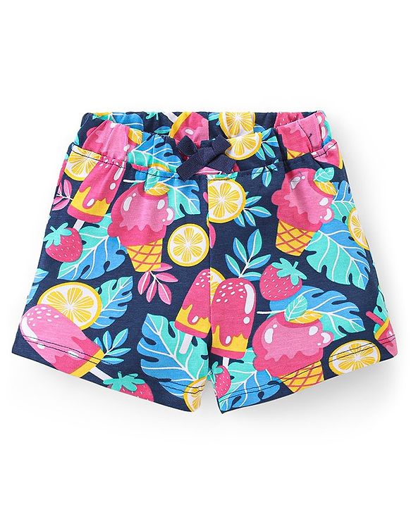 Babyhug Cotton Knit Mid Thigh Shorts with Polka Dot Print Pack of 2- Multicolor