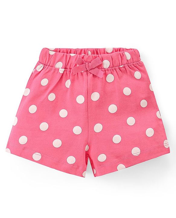 Babyhug Cotton Knit Mid Thigh Shorts with Polka Dot Print Pack of 2- Multicolor