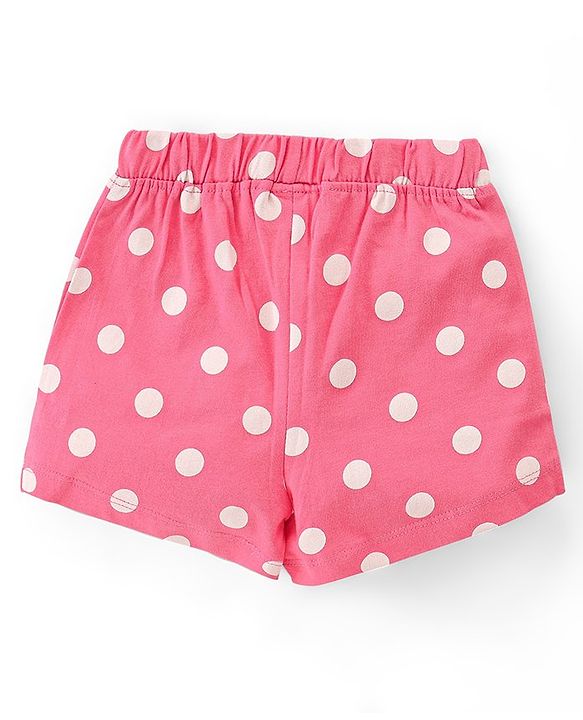 Babyhug Cotton Knit Mid Thigh Shorts with Polka Dot Print Pack of 2- Multicolor