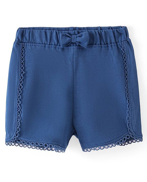 Babyhug Single Jersey Knit Mid Thigh Length  Shorts Solid Colour Bow Applique -  Navy