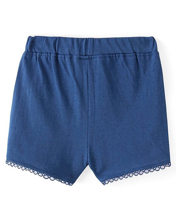 Babyhug Single Jersey Knit Mid Thigh Length  Shorts Solid Colour Bow Applique -  Navy