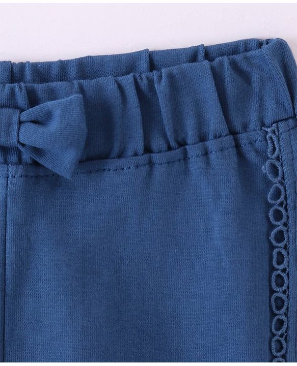 Babyhug Single Jersey Knit Mid Thigh Length  Shorts Solid Colour Bow Applique -  Navy