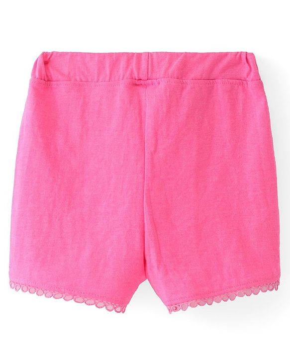 Babyhug Single Jersey Knit Mid Thigh Shorts with Bow Applique - Pink