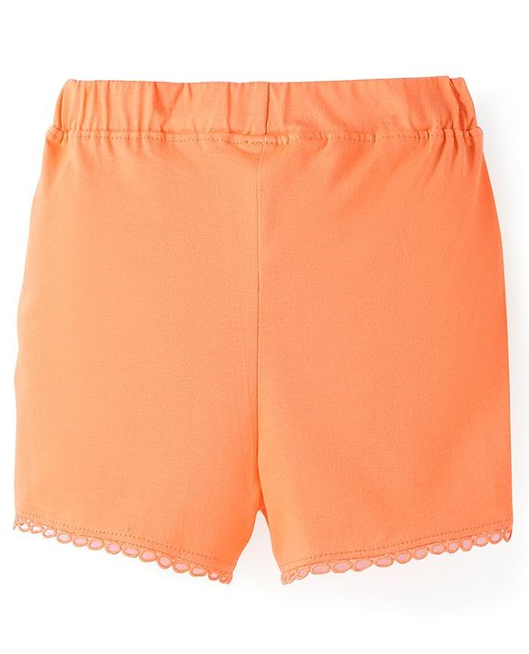 Babyhug Single Jersey Knit Mid Thigh Length Shorts With Text Print - Orange