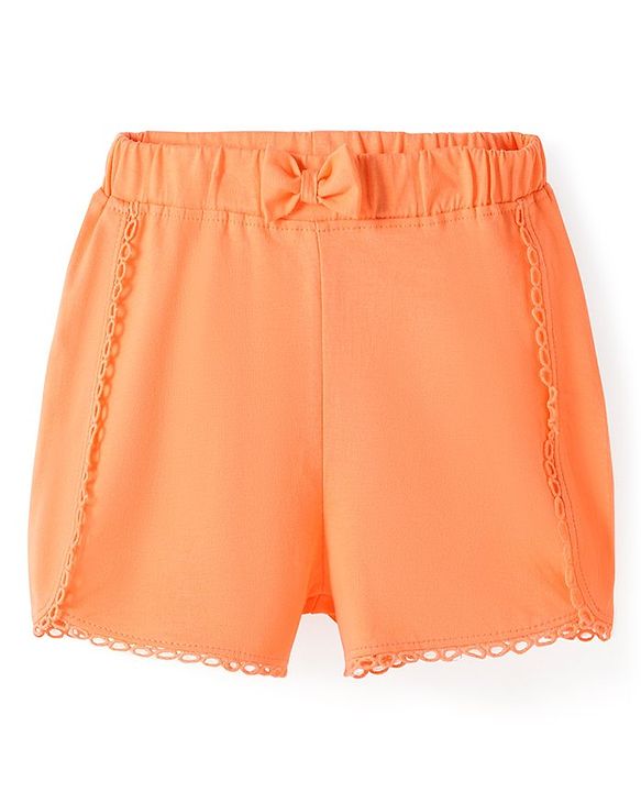 Babyhug Single Jersey Knit Mid Thigh Length Shorts With Text Print - Orange