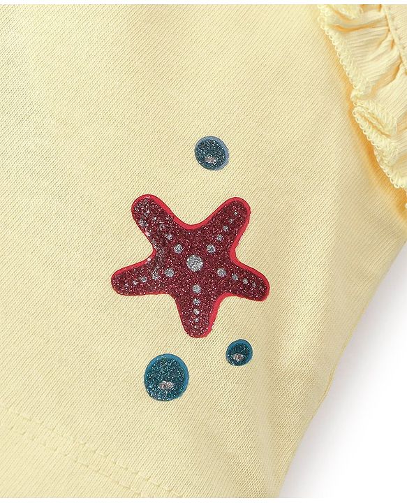 Babyhug Single Jersey Mid Thigh Length Shorts With Star Print - Yellow