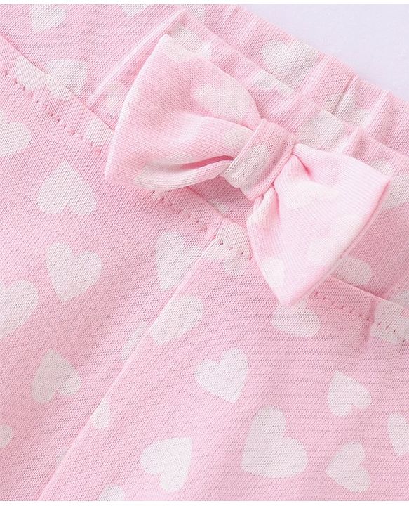 Babyhug Single Jersey  Knit Mid Thigh Length Shorts Heart Print Bow Applique - Pink