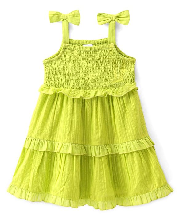 Babyhug 100% Cotton Woven Sleeveless Frock with Floral Applique - Green