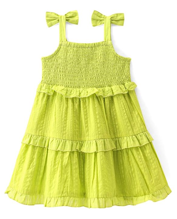 Babyhug 100% Cotton Woven Sleeveless Frock with Floral Applique - Green