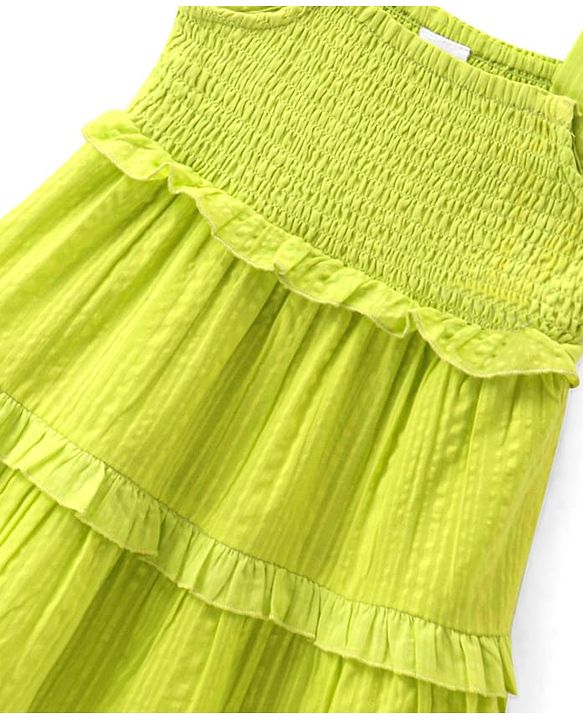 Babyhug 100% Cotton Woven Sleeveless Frock with Floral Applique - Green