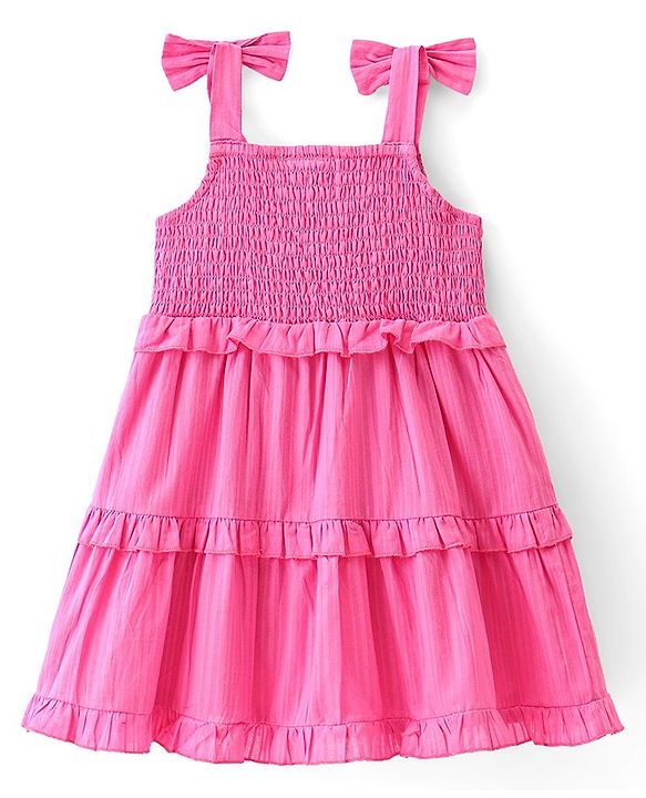 Babyhug Cotton Woven Knit Sleeveless Frock with Floral Applique - Pink