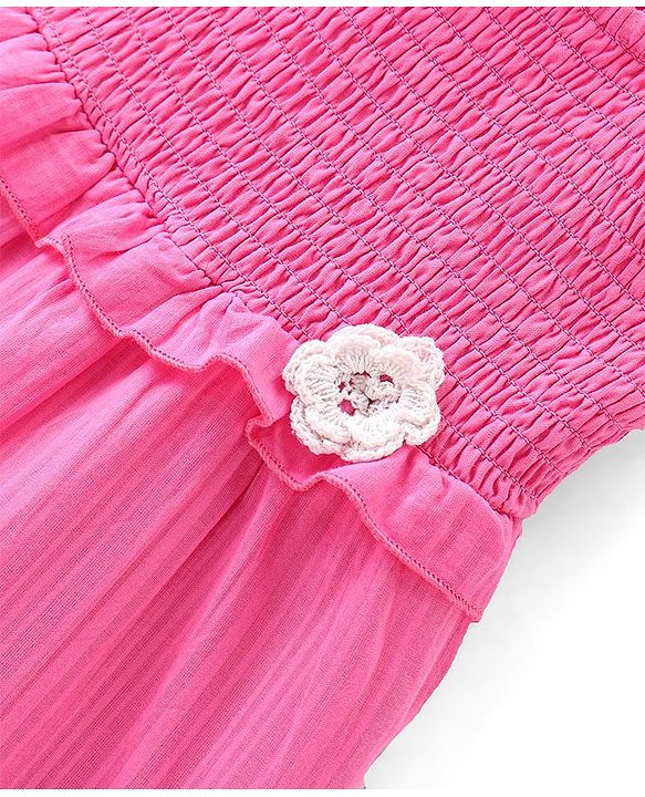 Babyhug Cotton Woven Knit Sleeveless Frock with Floral Applique - Pink