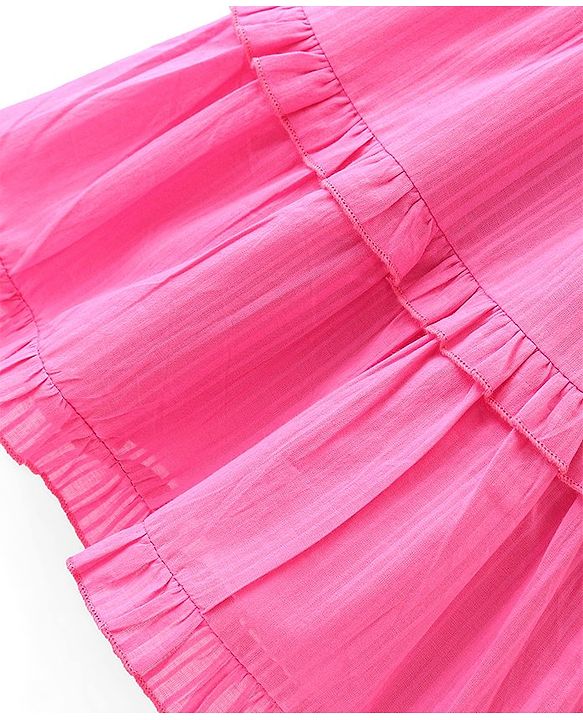 Babyhug Cotton Woven Knit Sleeveless Frock with Floral Applique - Pink